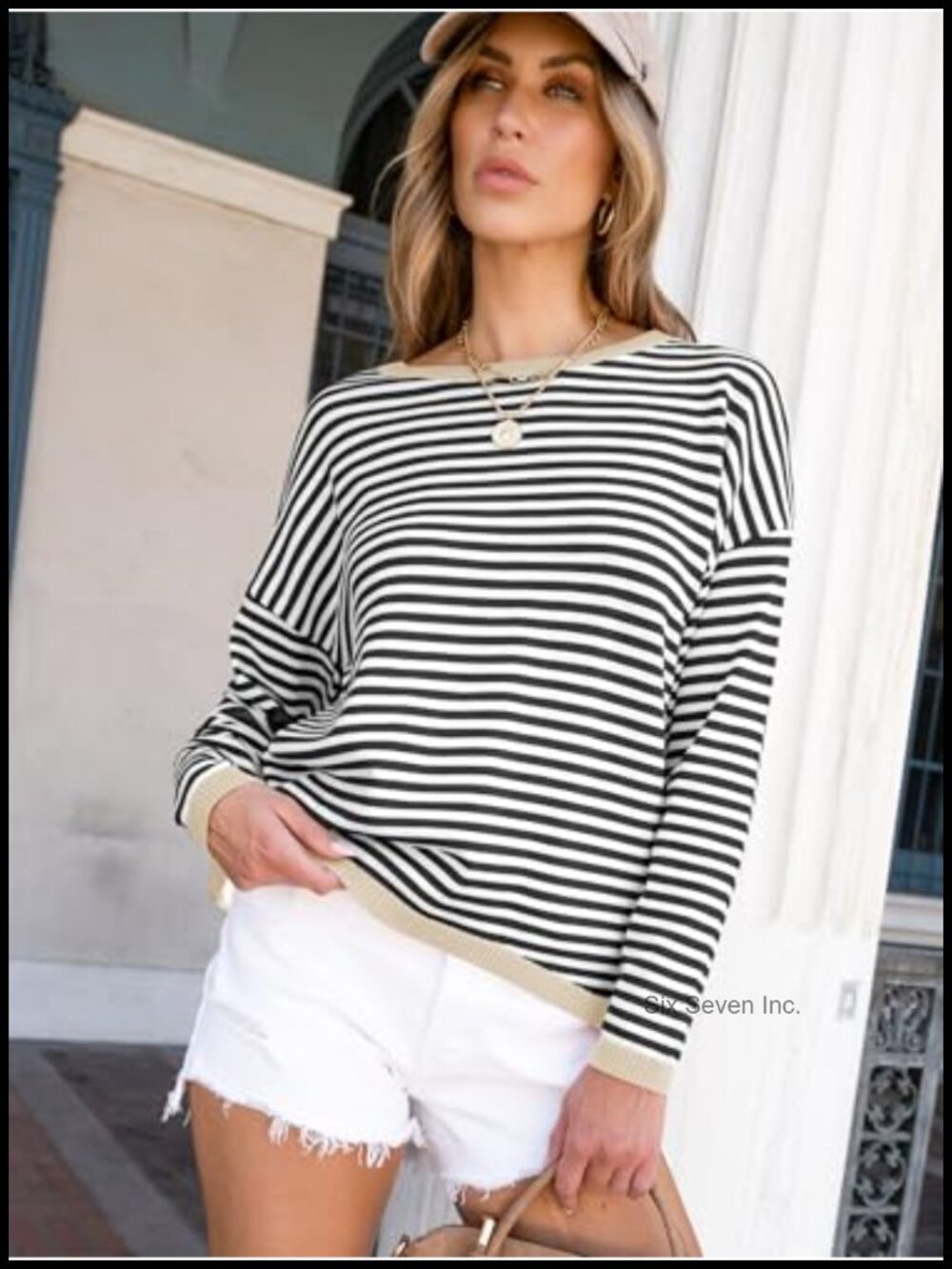 Striped Sweater Crewneck Long Sleeve Pullover Loose Fit Casual Knit Top - Picture 4 of 6